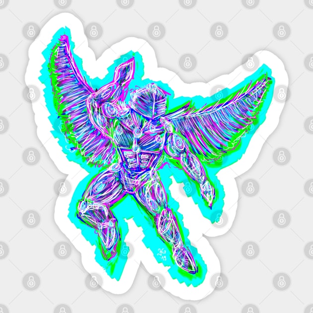 Cybernetic Neon Angel Sticker by JonGrin